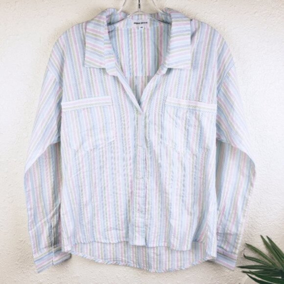 Superdown Revolve Damion 100% Cotton Button Up Shirt in Rainbow Stripes size XS - Picture 4 of 16
